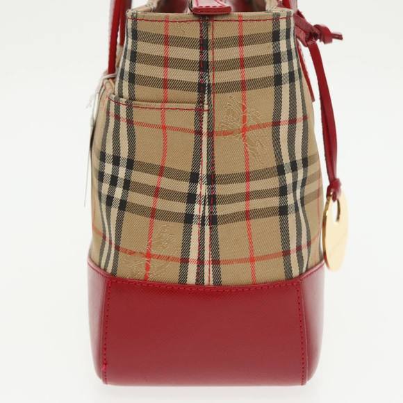 BURBERRY Nova Check Hand Bag Canvas  Leather Beige Red Auth 102476 - Picture 5 of 16